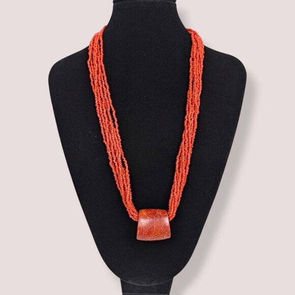 Vintage 8-Strand Natural Red Coral Pendant Necklace - Picture 1 of 6